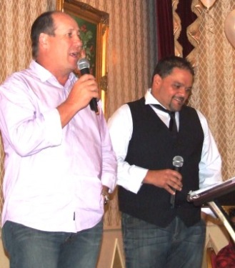 *Attentive audience: Ian Denny (left) speaks, while Sandro Capocchi listens intently.
